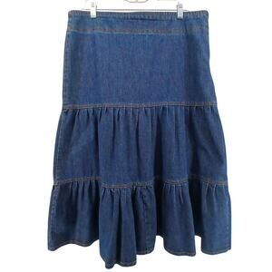 Tiered Denim Midi Skirt Womens X-Large Boho Western Y2K Hippie Country Farm